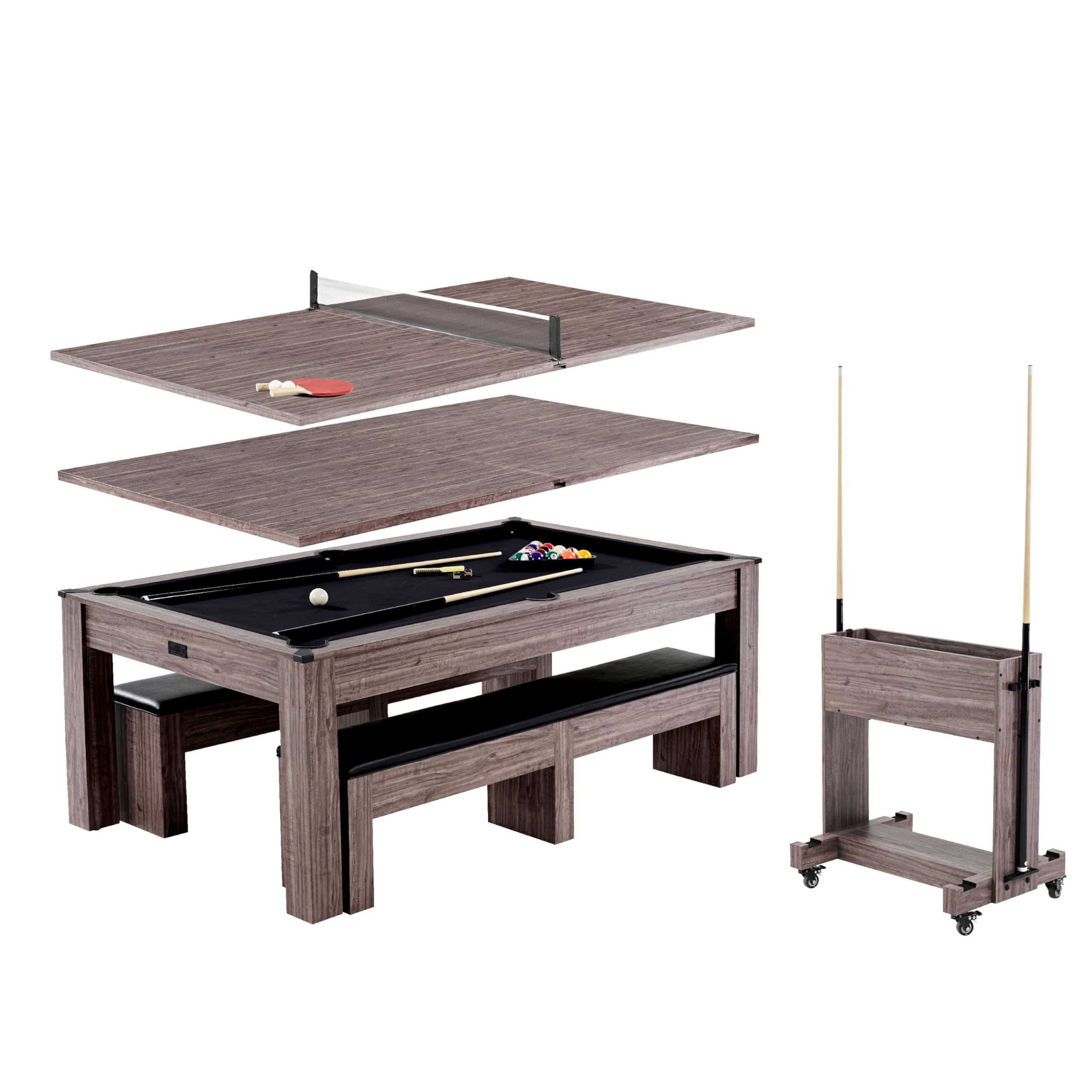 Photo 1 of Barrington Billiards Monteray 7’ Drop Pocket Pool Table, 3-in-1 Dining Top & Table Tennis with Game Accessories & Rolling Storage Caddy