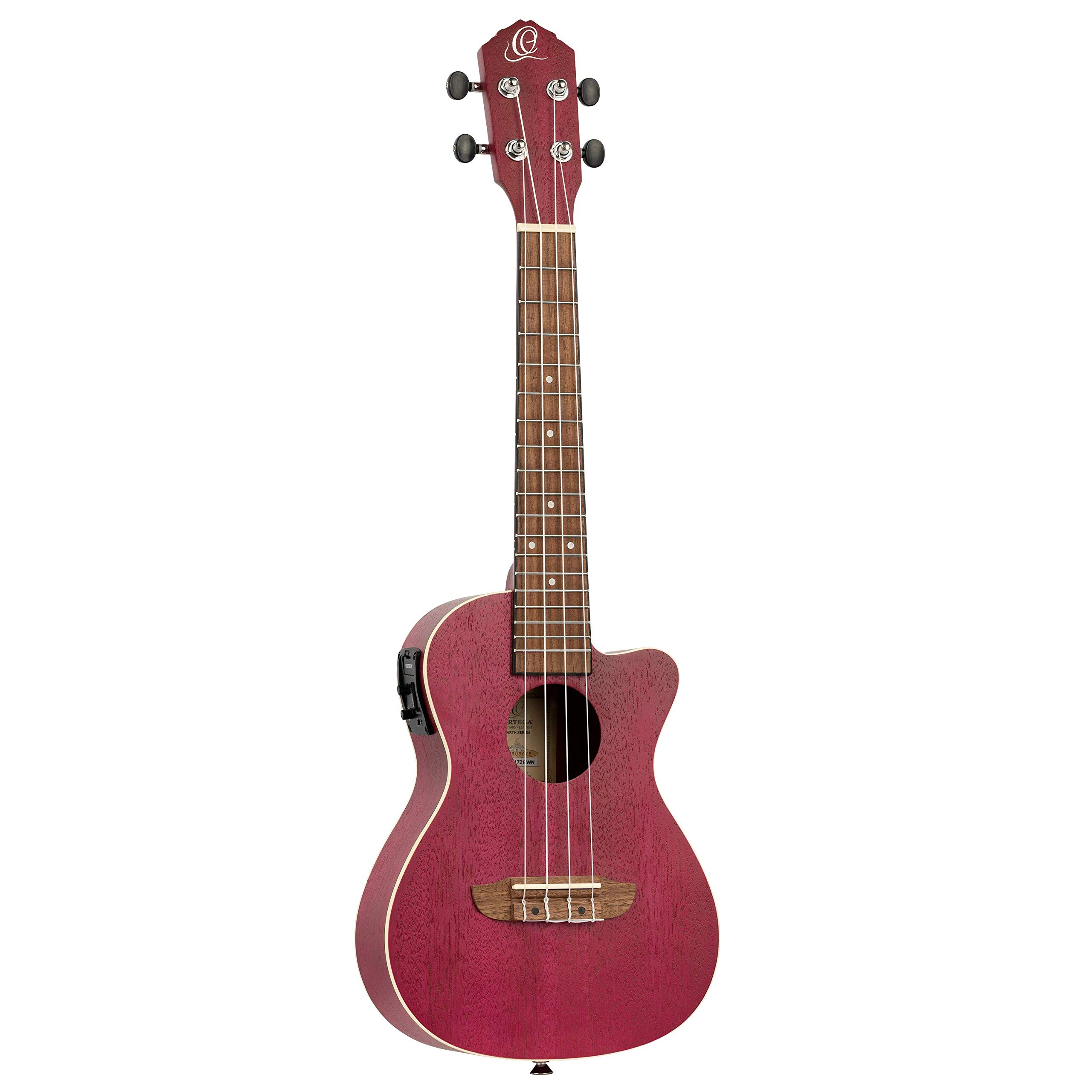 Ortega Guitars Concert Ukulele Electro-Acoustic – Earth Series – with Cutaway – Okoume, Berry-Coloured (RURUBY-CE)