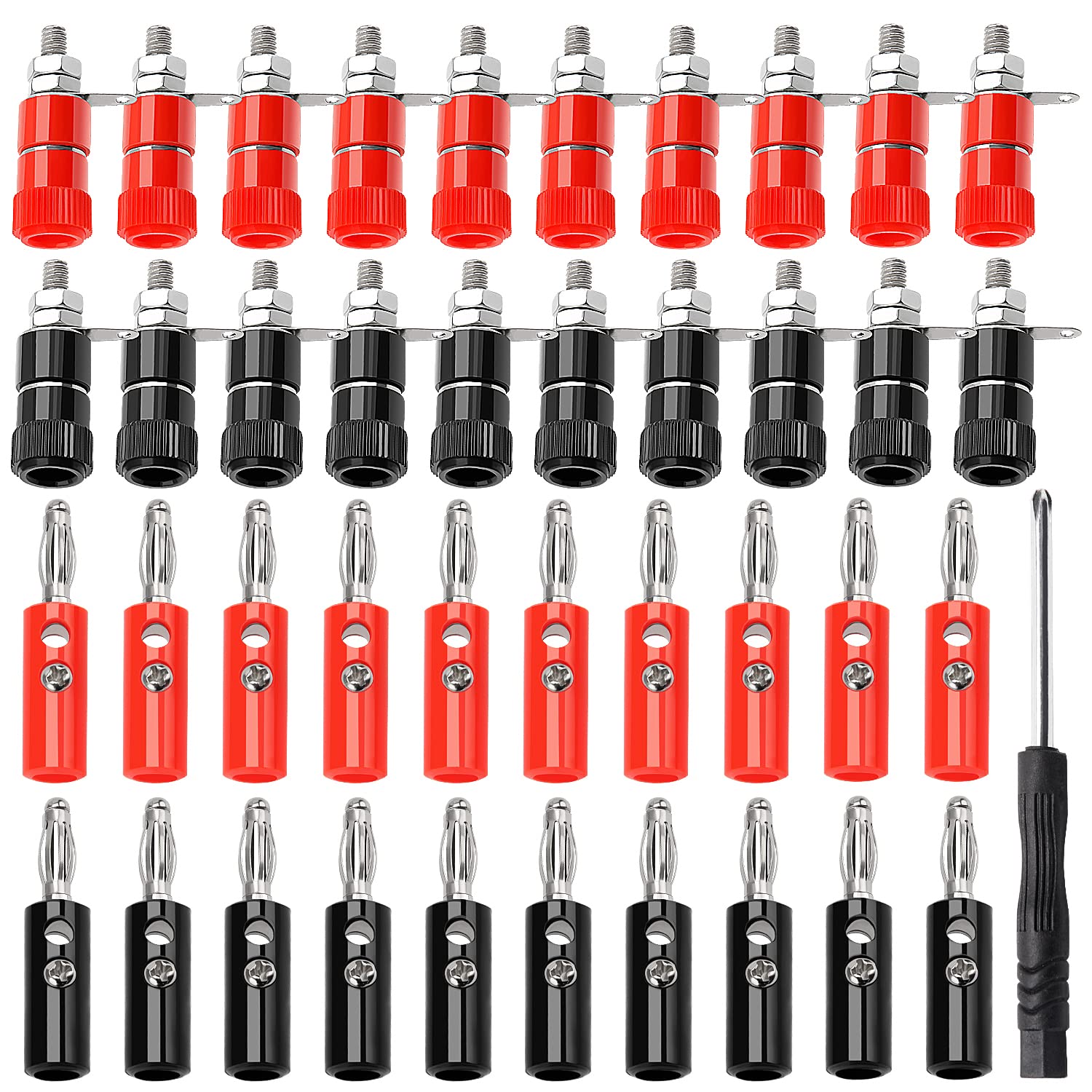 KUOQIY 40 PCS 4 mm Banana Plug Socket Connector Set, Binding Post Banana Plug + Nickel Plated Banana Plug, for Speaker, Audio/Video Receiver (Red, Black) — image 1