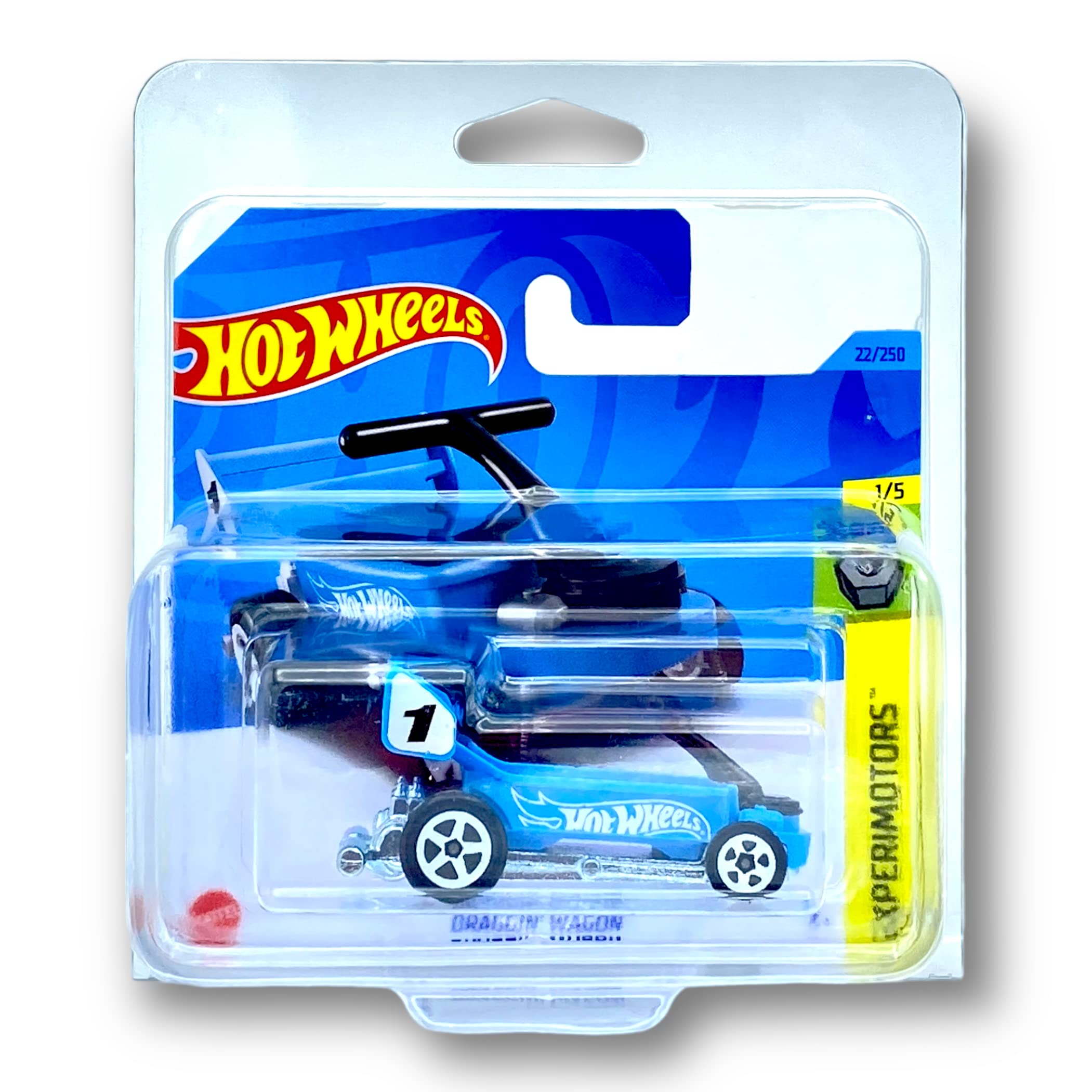 Hot Wheels Draggin' Wagon (Blue) 1/5 Experimotors 2023-22/250 (Short Card) *** COMES IN A KLAS CAR KEEPER PROTECTIVE COLLECTORS CASE *** HKK71