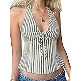 EMMIOL Y2K Halter Tops for Women Sexy V Neck Backless Crop Tank Top Sleeveless Flowy Tie Up Coquette Clothes