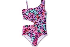 Dvenki Girls One Piece Leopard Print Swimsuits - Bathing Suit with Adjustable Straps Palm Tree Print Swimwear Size 6X-16