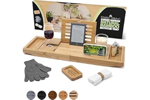 Temple Spring Wooden Bathtub Tray, Bamboo Bathroom Accessories, Bath Tray for Tub, at Home Spa Essentials, Board for Tub Table, Bath Caddy for Bathtub Accessories & Bathroom Essentials – Natural