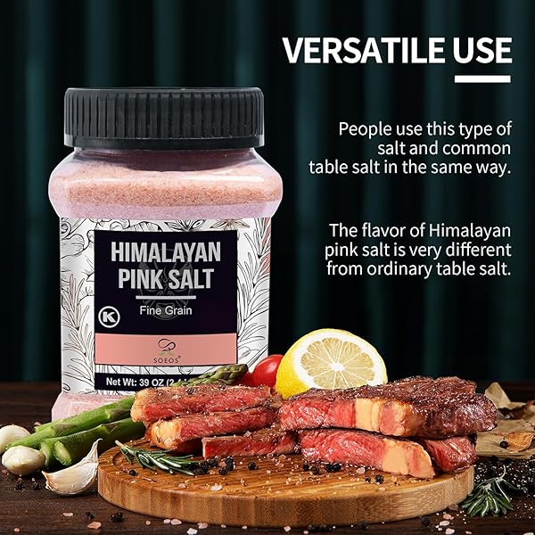 SOEOS HIMALAYAN PINK SALT, FINE GRAIN, 39OZ (2.4 LB), NON-GMO HIMALAYAN SALT, KOSHER SALT, PINK HIMALAYAN SEA SALT