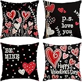 AVOIN colorlife Happy Valentine's Day Red Heart Throw Pillow Covers, 18 x 18 Inch Love You Be Mine Black Anniversary Wedding Cushion Case Decoration for Sofa Couch Set of 4