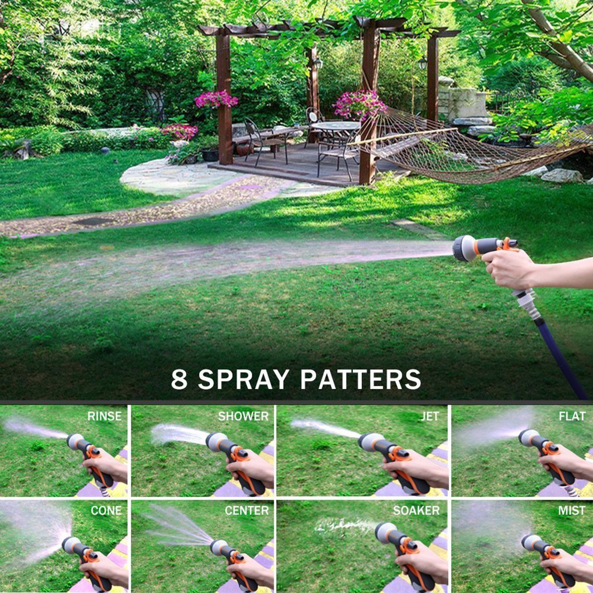 Garden Hose Nozzle Water Nozzle,VIEE Sprayer with Heavy Duty 8 Adjustable Watering Patterns, Slip and Shock Resistant for Ideal Watering Plants, Cleaning, Car Wash and Pets Shower