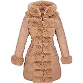 RISISSIDA Women Cold-resistant Winter Fur Lined Coat,Puffer Jacket with Long Fur Trim Hooded,Warm Leather Bubble Overcoat