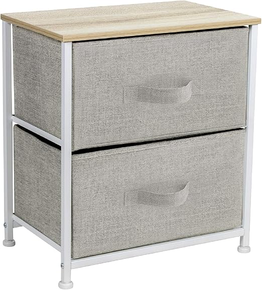 Amazon Com Sorbus Nightstand With 2 Drawers Bedside Furniture Night Stand End Table Dresser For Home Bedroom Accessories Office College Dorm Steel Frame Wood Top Easy Pull Fabric Bins Beige Kitchen