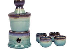 Japanese Style Ceramic Sake Serving Gift Set with Warmer, 7 Pcs, Purple