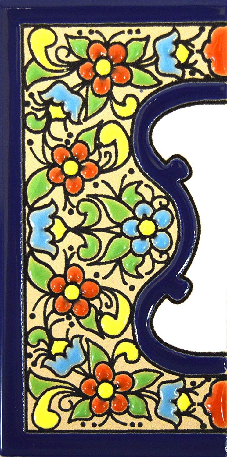 House letters 4 inch. Handpainted house letter tiles for signs, addresses and names. Address numbers for houses. House address numbers and letters. Design FLORES MEDIANO 4,29" x 2,13" (EDGE,BORDER) — image 1