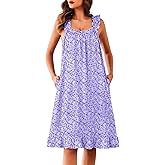 Ekouaer Nightgowns for Women with Pockets Sleeveless Ruffle Tank Night Gowns Floral House Dress Victorian Mumu Dress S-3XL