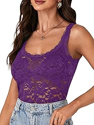LYANER Women's Floral Lace Scallop Spaghetti Strap