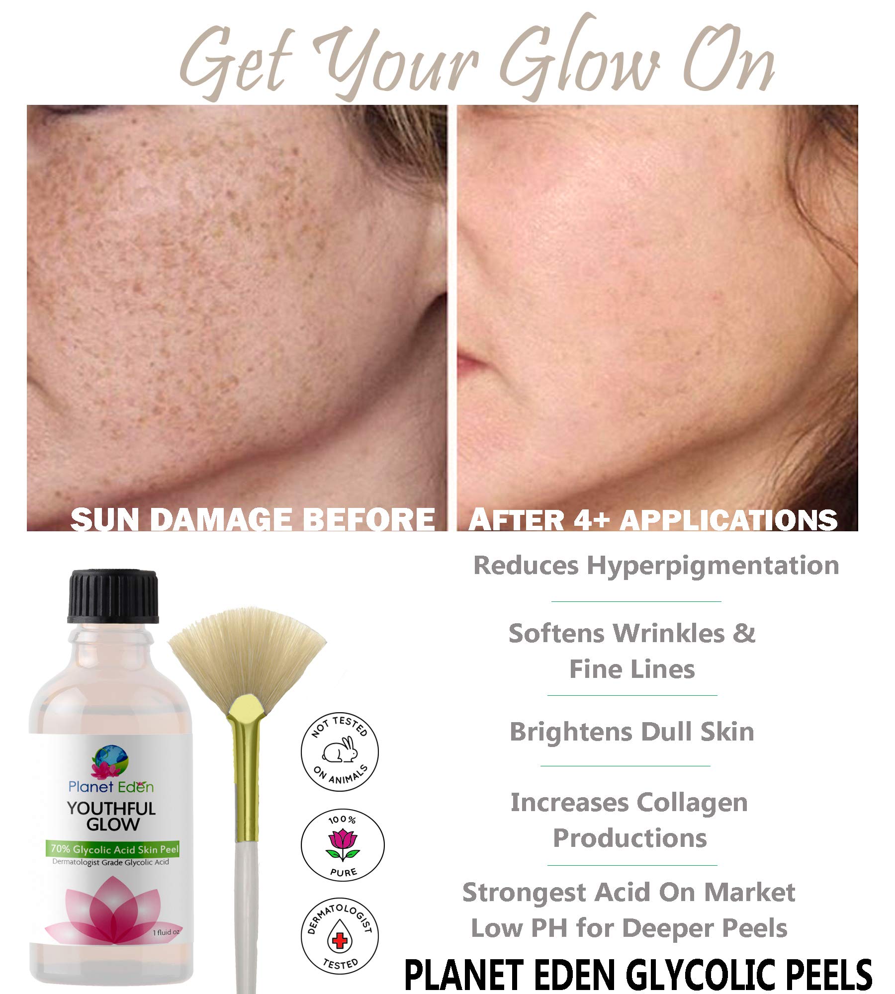 Eden 70 Glycolic Acid Skin Chemical Peel Kit with Fan Brush