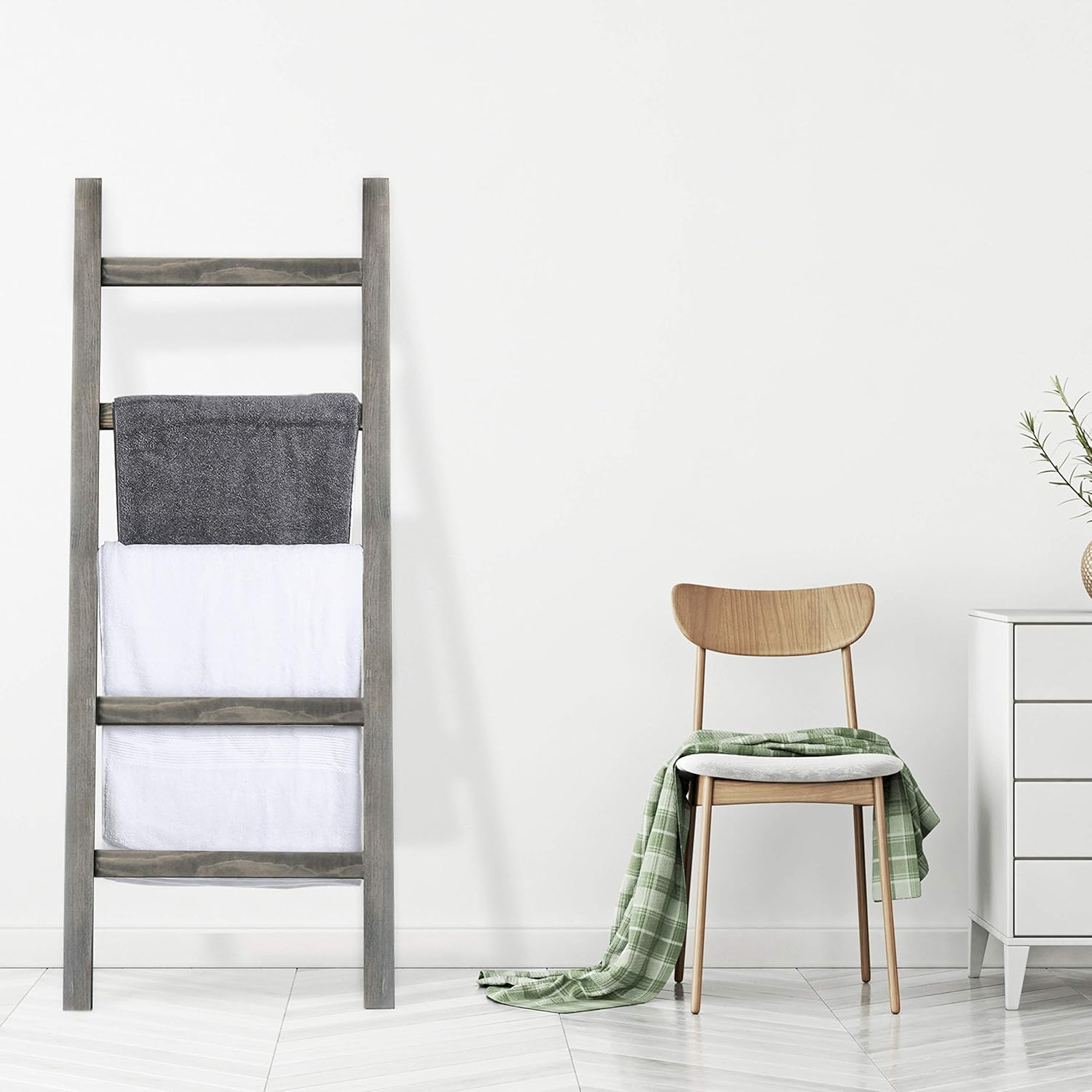 MyGift Wall-Leaning Rustic Gray Wood Ladder-Style Blanket Rack: Furniture & Decor