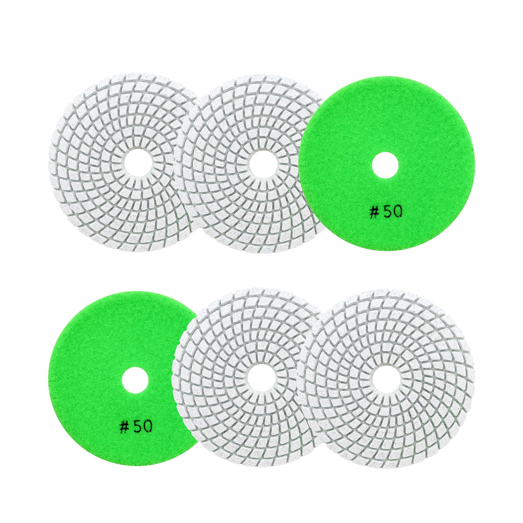 Wet Diamond Polishing Pads 4"/100mm - 6pcs Grit 50 Polish Pad Kit for Granite Marble Artificial Stone Quartz for Angle Grinder SANLEETEK