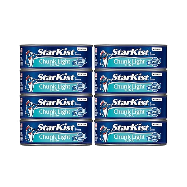 STARKIST CHUNK LIGHT TUNA IN WATER, 5 OZ (8 PACK) CANNED TUNA FISH, WILD CAUGHT, GLUTEN FREE, READY TO EAT, PERFECT FOR SALADS, KETO MEALS AND SNACKS, WITH 20G PROTEIN & 90 CALORIES PER SERVING