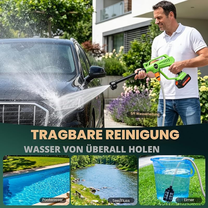 Akku Hochdruckreiniger Auto,800PSI Mobiler Hochdruckreiniger Pistole