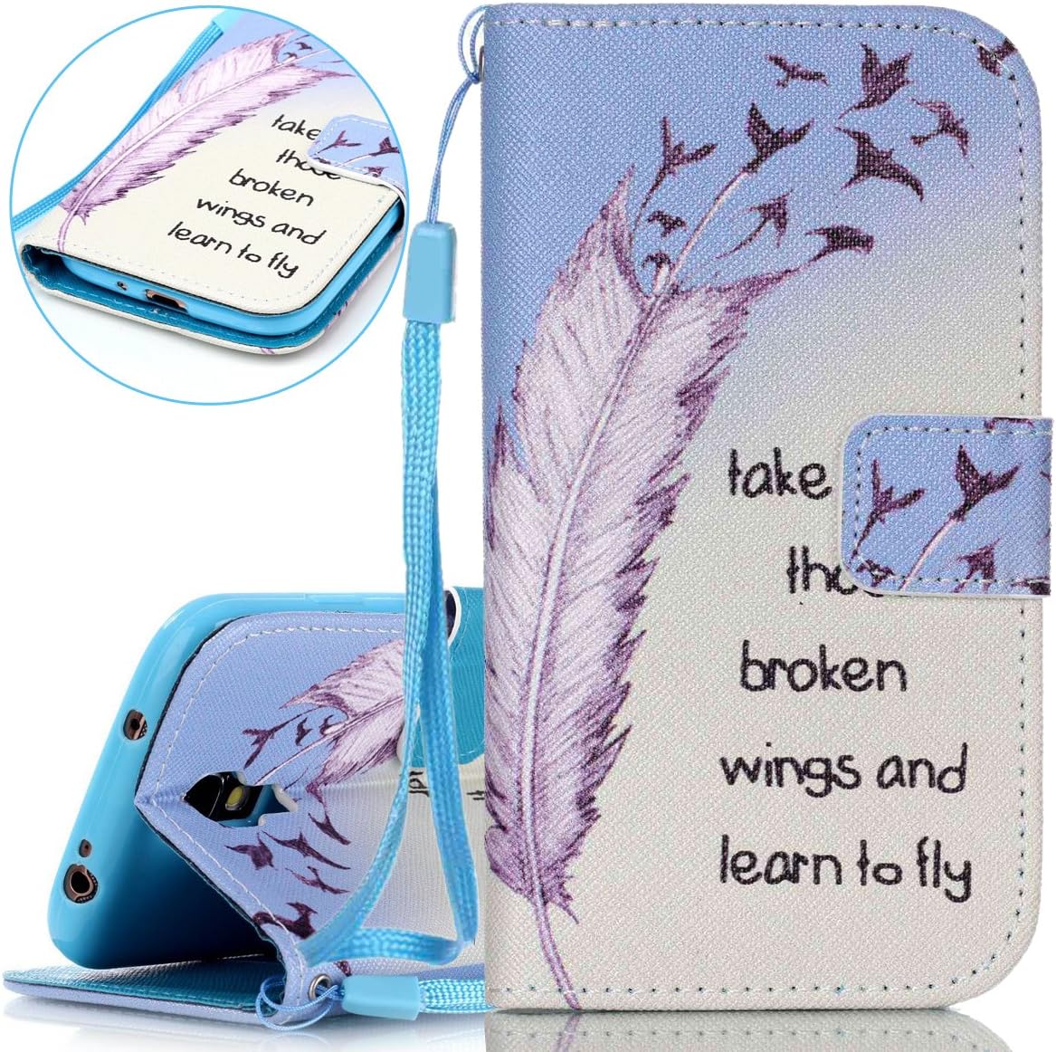 Samsung Galaxy S4 Case, Samsung Galaxy S4 Flip Case, ISAKEN Samsung Galaxy S4 Cover with Strap, Samsung Galaxy S4 Wallet Cover, Luxury Elegant Printing Drawing Design Pattern PU Leather Magnetic Stand Case Credit Card Slot Flip Protective Stand Case Cover for Galaxy S4 - feather birds light green