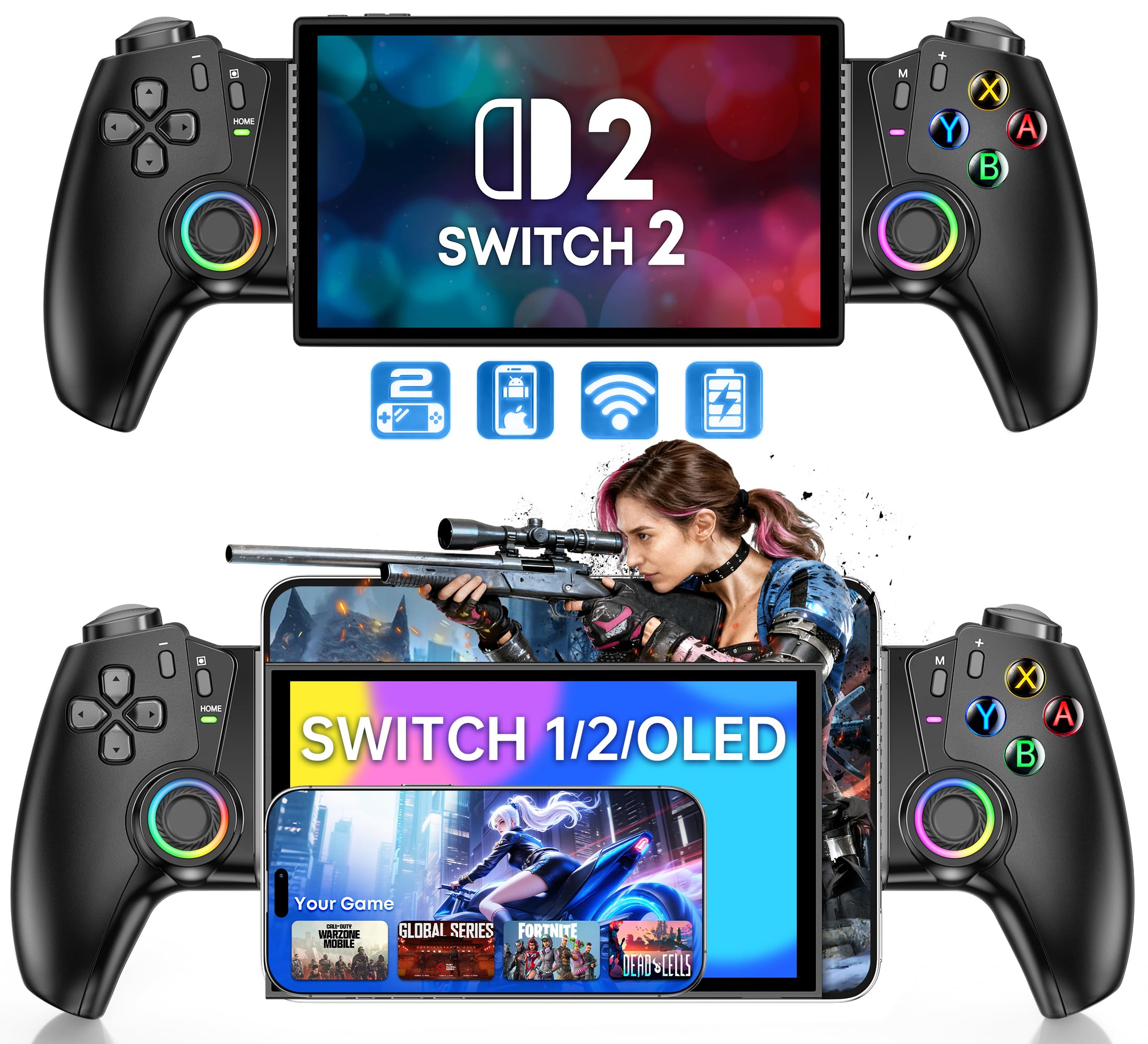 Photo 1 of Switch Controller Compatible with Switch 2/Switch/OLED/Android/iPhone, Wireless Switch Controller One-Piece Joypad with Hall Effect Joysticks/Hall Triggers Support Xbox Cloud, Steam Link, GeForce Now