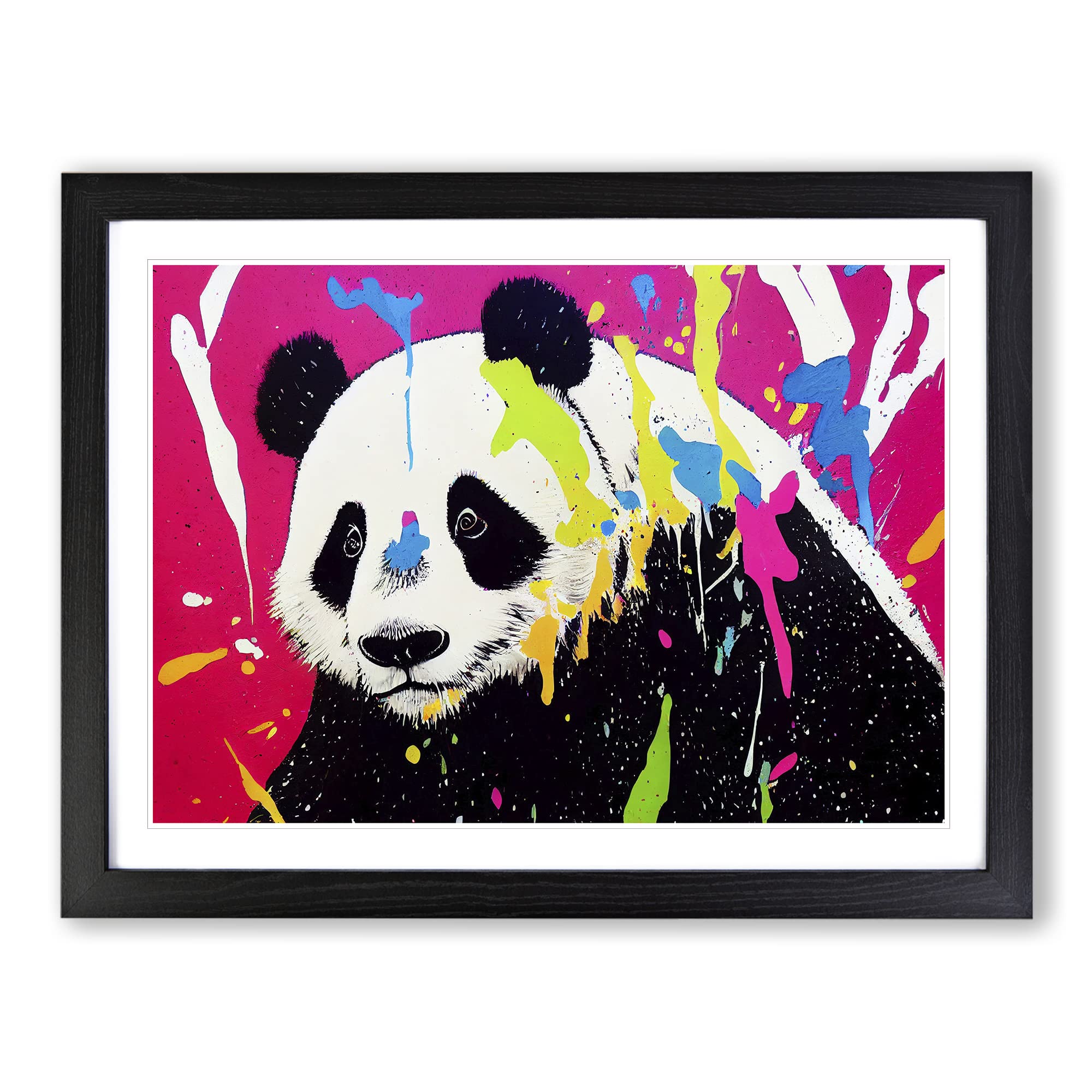 Panda Splash Vol.3 Abstract Framed Print | A4 Black Framed Wall Art | Ready to Hang | Abstract Animal Picture | Living Room Bedroom Lounge Office