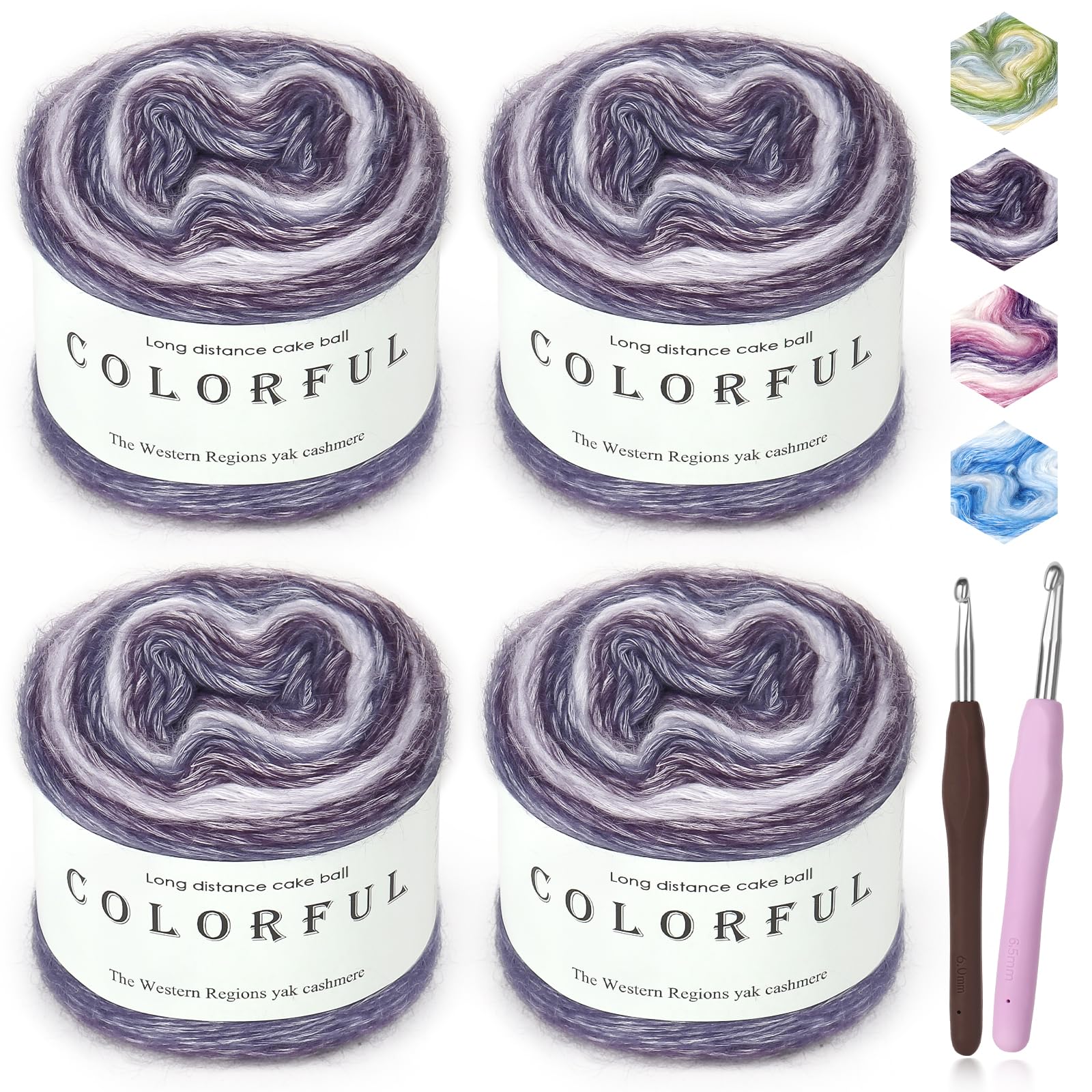 Reessy Ombre Yarn, Gradient Cake Yarn, Multicolored Soft Cotton Yarns for Crocheting and Knitting, 4 × 100g Soft Warm Knitting wool for Scarves, Shawls, Blankets, Crafting and Clothing