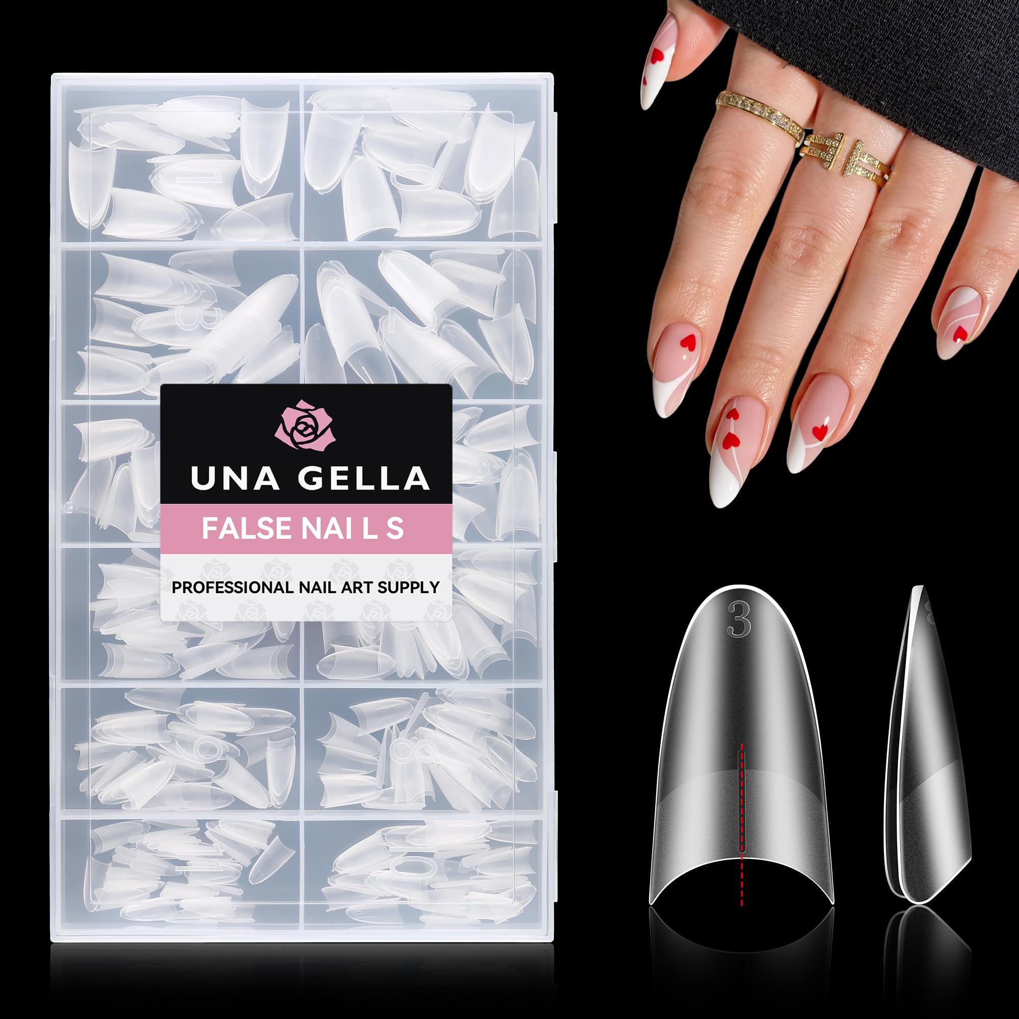 Photo 1 of UNA GELLA Almond Gel Nails Tips Medium: 504pcs Full Matte Soft Gel Almond Shape Nail Tips Half Cover Clear Gelly Tips for Nail Art Press On Nails 12 Sizes, Nail Extensions