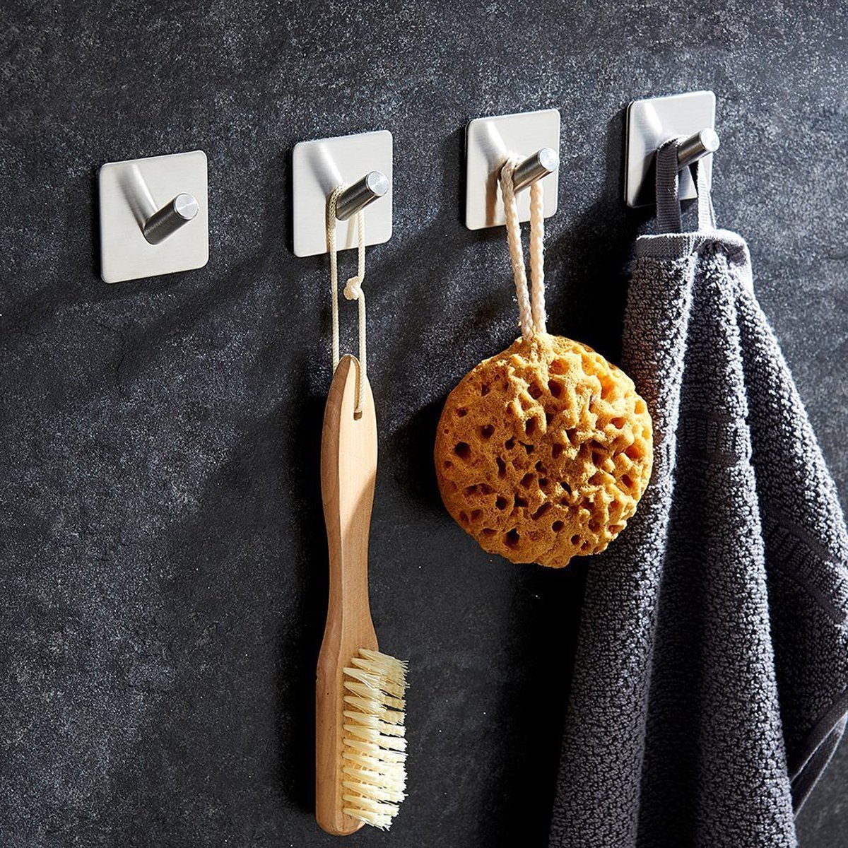 4 Pack Stainless Steel Hooks, Anteer 3M Self Adhesive Wall Hooks Towel