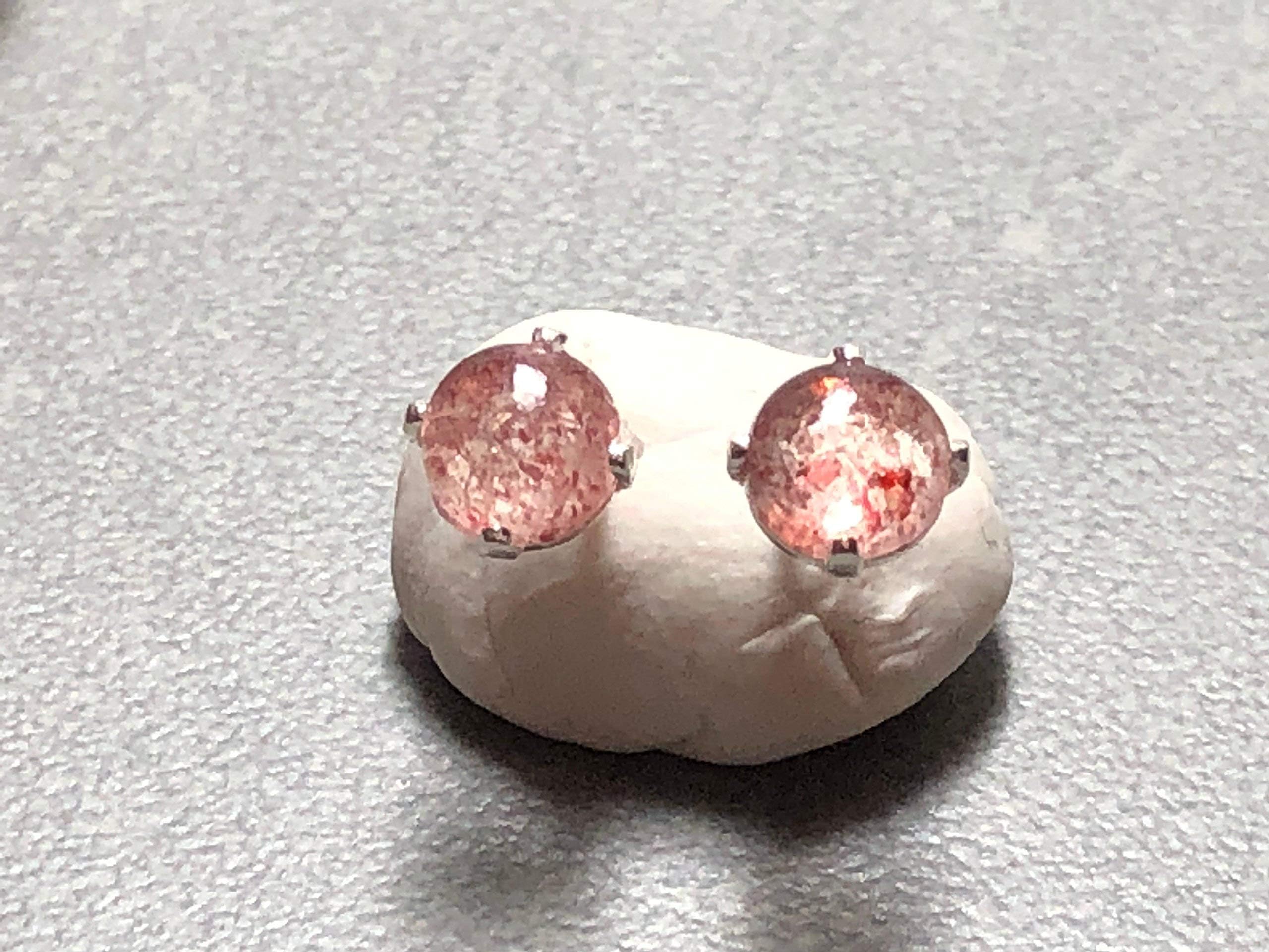 KALEIDOSCOPE ARTISAN JEWELRY6mm Natural Strawberry Quartz Crystal and Sterling Silver Post Earrings