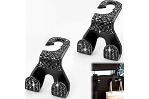 MTGOCHA Car Headrest Hooks Bling, 2 in 1 Purse Hook for Car Seat Hooks Rhinestone Car Purse Hangers Holder Universal Car Bag Hooks Bling Car Accessories for Women 2pcs,Black