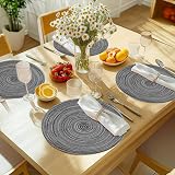 HEYOMART Round Placemats Set of 6 38cm Grey Woven Heat-Resistant Non-Slip view 3