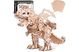 MIEBELY 3D Wooden Puzzles for Adults - T-Rex Dinosaur Model Kits can Walk and Roar, Mechanical Dinosaur Toys for Boys Kids Ages 8-10-12-14, 3-D Puzzles Building Kit Gifts for Teen Men Women