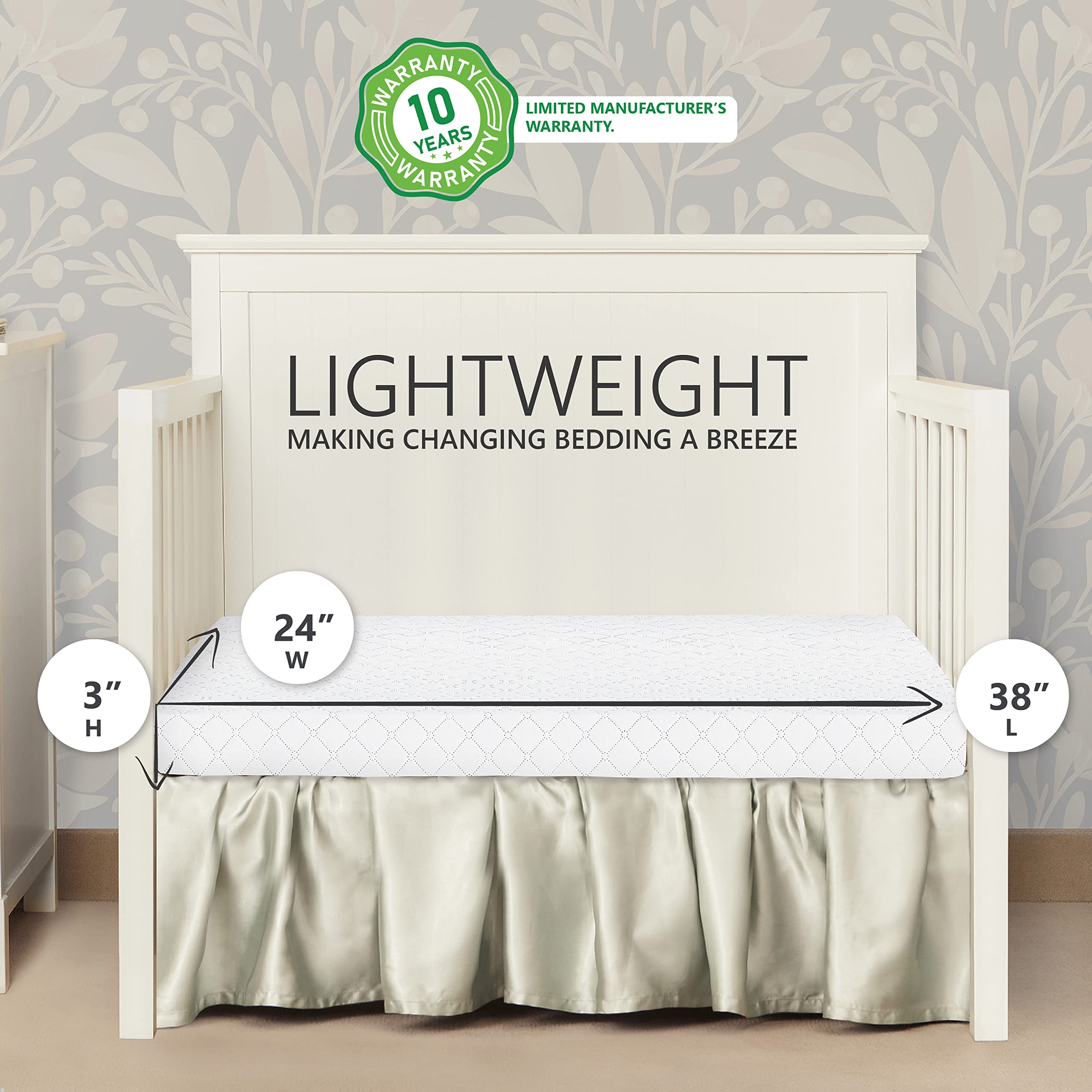 Dream On Me Holly 3” Mini/Portable Crib Mattress, Greenguard Gold & JPMA Certified, Fits All Portable & Mini Cribs, Lightweight Fiber Core, Waterproof Vinyl Cover, Easy to Clean