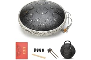 OCARINAWIND Black 15 Notes 14 Inches Steel Tongue Drum | Wide Range Steel Drum with Carrying Bag & Mallets | Tank Drum for Healing | Random Color | Ideal for Stress Relief and Meditation