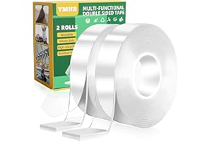 YMHB Double Sided Tape Heavy Duty, Nano Tape Double Sided Mounting Tape(2 Rolls, Total 19.6FT), Removable Transparent Adhesive Tape, Clear Two Sided Poster Wall Tape Strips for Home Office