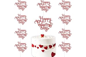 JJZXWISH 10pcs Happy Valentines Day Cake Topper Red Glitter Cake Topper Valentine's Day Cupcake Topper Heart Shaped Cake Picks Cake Accessories for Wedding Valentine's Day Gifts Cake Decoration Party
