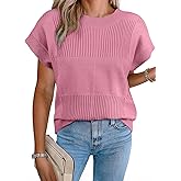 EVALESS Short Sleeve Sweater for Women Crewneck Color Block Knit Tops 2026 Spring Trendy Cap Sleeve Sweater Vest