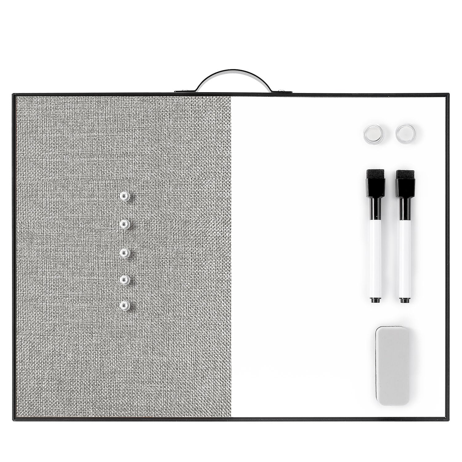 Photo 1 of Small White Board Cork-Board Combo - 16 X 12 inches Gray Linen Board & Magnetic Dry Erase Board for Wall, Mini Bulletin Cork Board with Holder for Office, Home and School