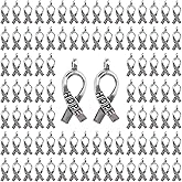 WANDIC 100 Pcs Hope Ribbon Pendants Metal Awareness Disease Charms Meaningful Pendants for DIY Jewelry Making Accessories Necklaces Bracelets Earrings