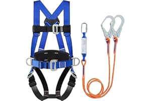 DIJJIG Safety Harness Fall Protection Kit Full Body Roofing Harnesses With Internal Shock Absorbing Lanyard, Blue Safety Harness For Construction OSHA/ANSI Compliant