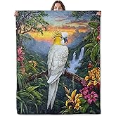 Lugiu Tropical Cockatoo Blanket, Lightweight Comfy Beautiful White Parrot Blankets for Couch Sofa Bedroom, Soft Plush Travel Flannel Birds Throw Blanket Gifts for Adults Kids Women, Home Decor 60×50in