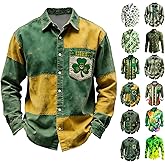 St Patricks Day Shirt Men Shamrock Clover Printed Long Sleeve Button Down Shirts Casual Slim Collared Outfits 2026