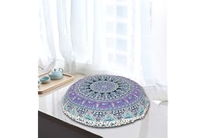 MY DREAM CARTS 32" Purple Mandala Floor Pillow Meditation Cushion Seating Throw Hippie Decorative Bohemian Indian Plants Designs Comfortable Cushions Pillowcases Luxury Decor Planet Popular Creations (Cover Only)