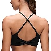 CRZ YOGA Butterluxe Twist Cross Back Sports Bras for Women - U Neck Padded Adjustable Spaghetti Straps Yoga Top