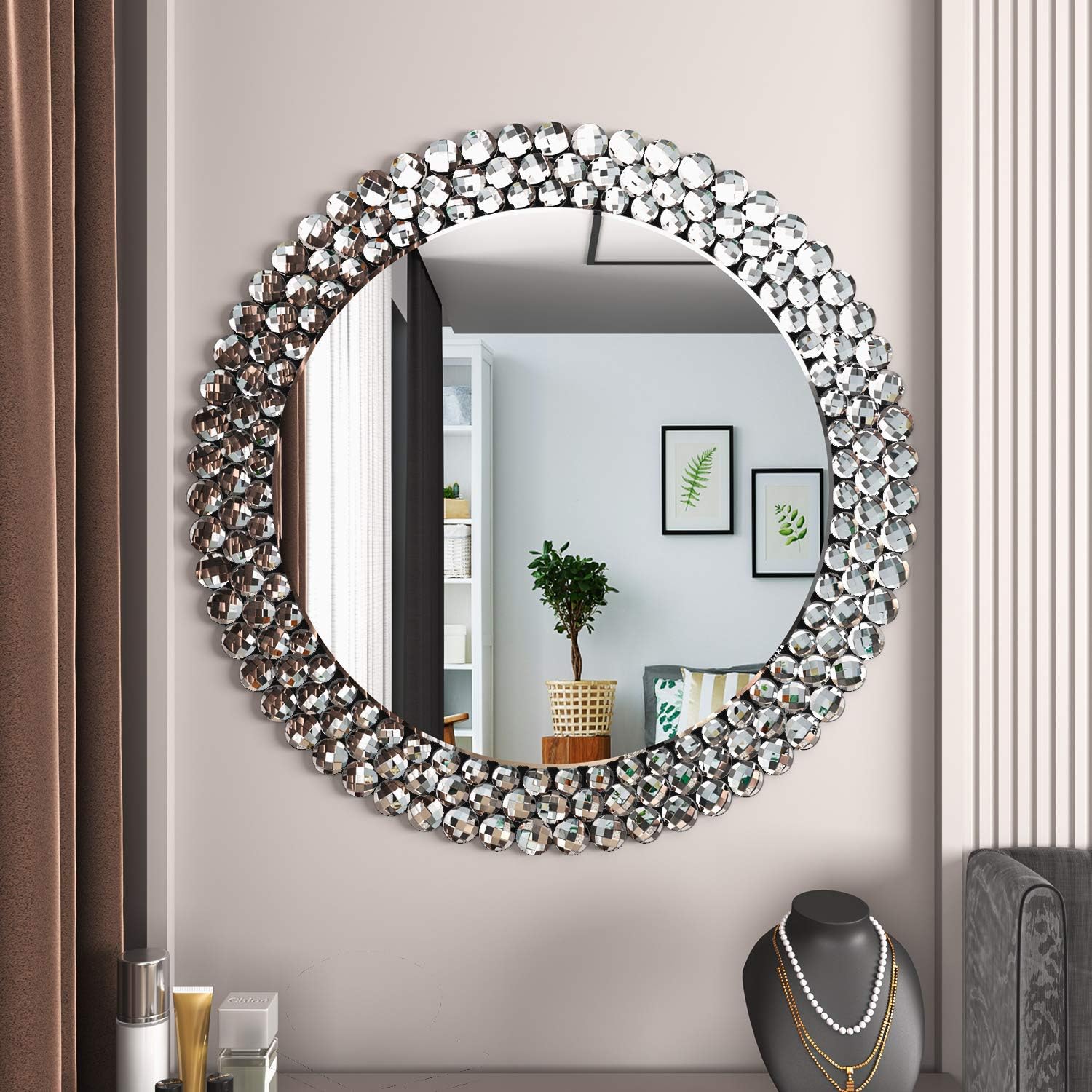 Luxury Round Wall Mirror Decorative - Circle Wall Mirror for Bedroom Livingroom: Furniture & Decor