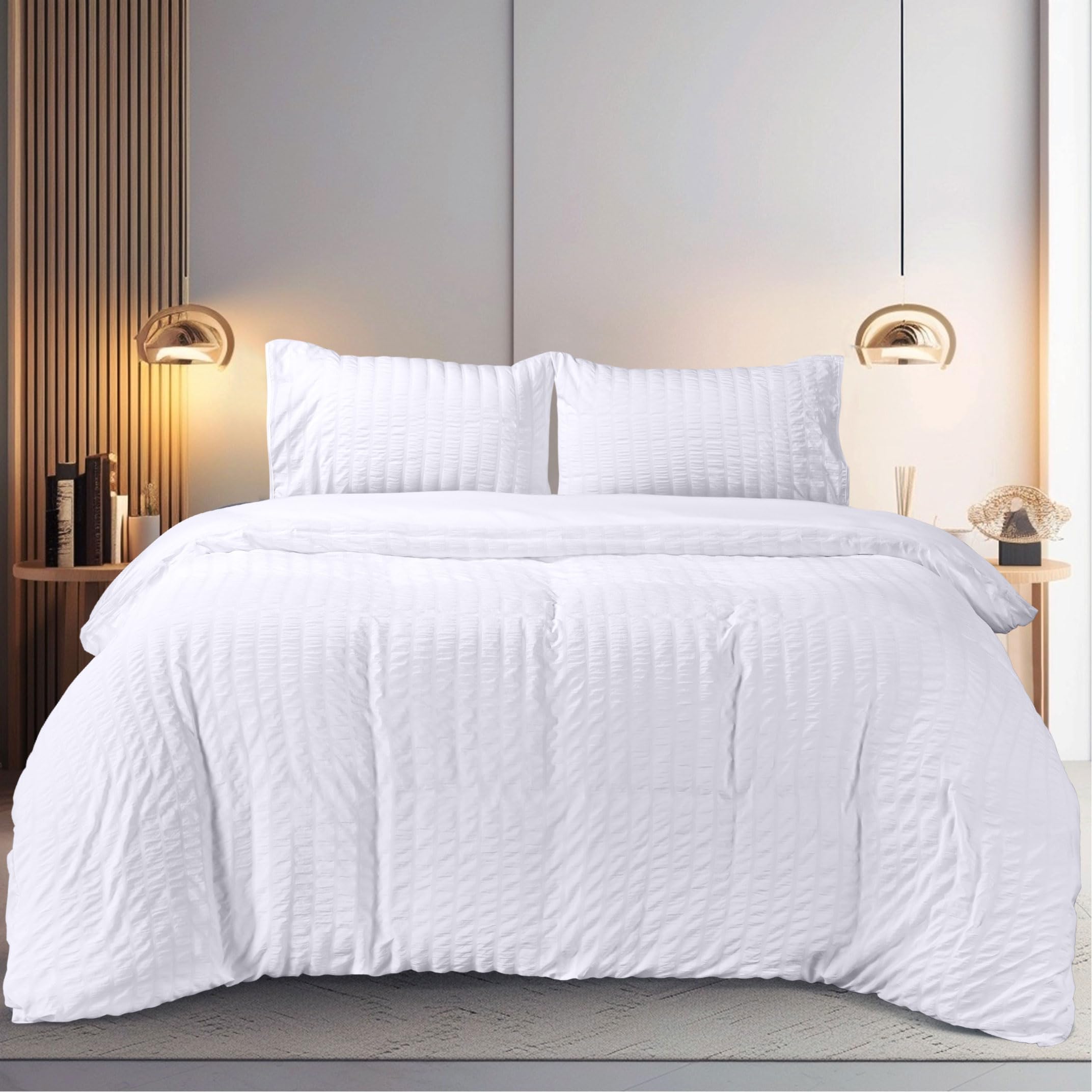 Utopia Bedding Seersucker Super King Size Duvet Cover Set - Duvet Cover with Pillowcases - Soft Microfibre Polyester Seersucker Bedding (Grey)