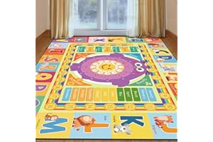 Vmterliya Educational ABC Kids Rug, TPR Nonslip Toddler Baby Child Learning Carpet Rug Playmat with Season, Month, Week and Animal for Classroom Playroom Bedroom (118X78.7 INCH)