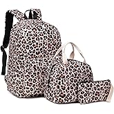 Xunteny Leopard Girls School Backpack for Kids Teens, Elementary Middle School Backpacks Bookbag Set with Lunch Bag Pencil Case