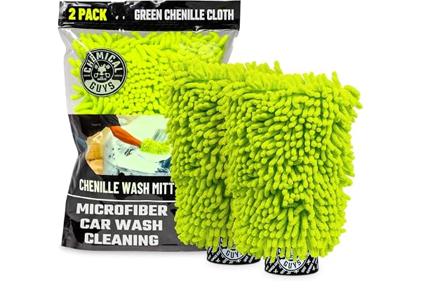 Chemical Guys Chenille Premium Scratch-Free Microfiber Wash Mitt Green, Great for Cars, Trucks, SUVs, RVs & More (2 Pack) | U