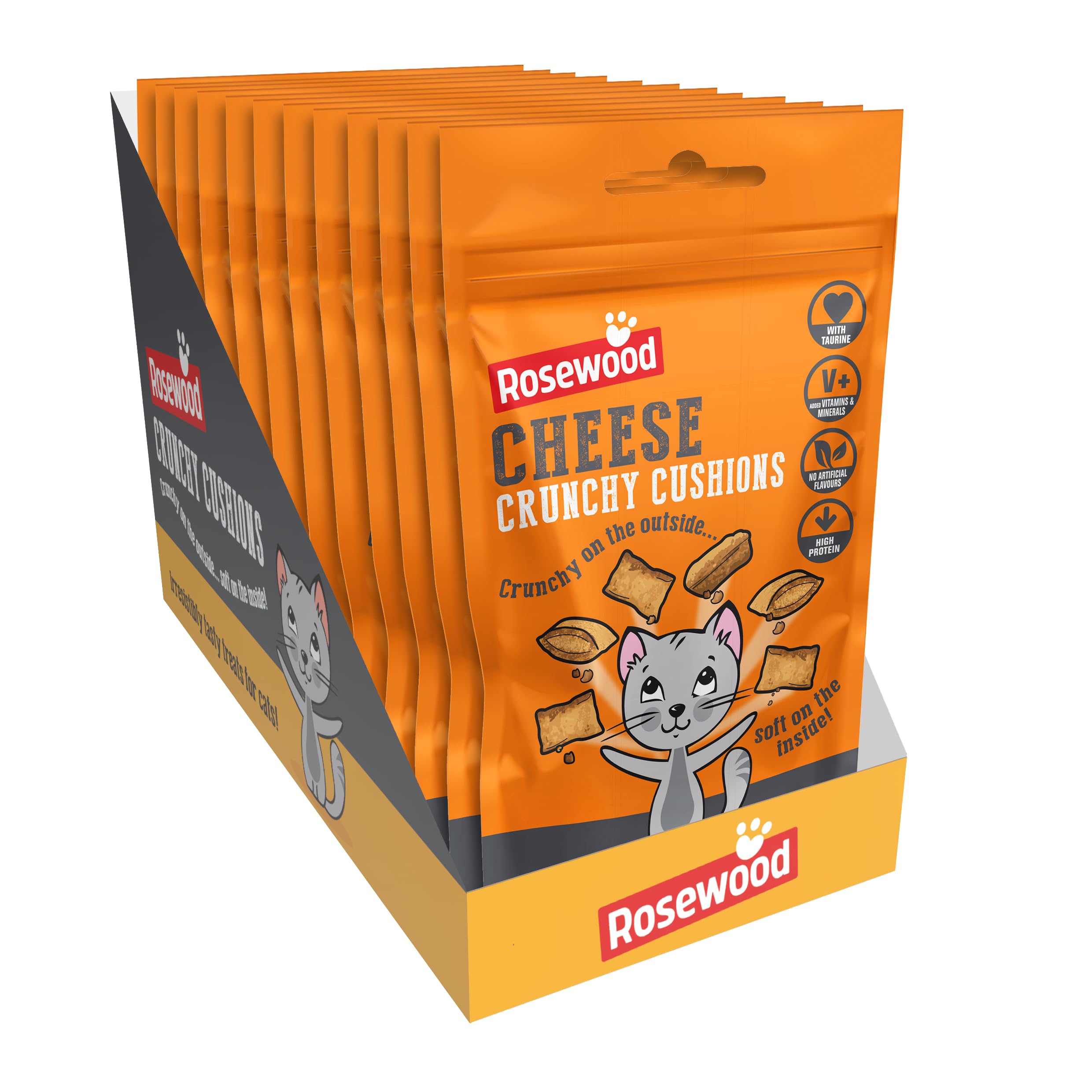 Rosewood Cheese Crunchy Cushions Cat Treats - Made with Taurine, Added Vitamins and Minerals - Healthy, Bite-Sized Cat Snacks (12 x 60g)
