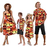 SANGTREE Family Matching Hawaiian Outfits, Casual Beach Travel Clothes ,Vacation Clothing Set for Women, Hawaiian Orange, Small